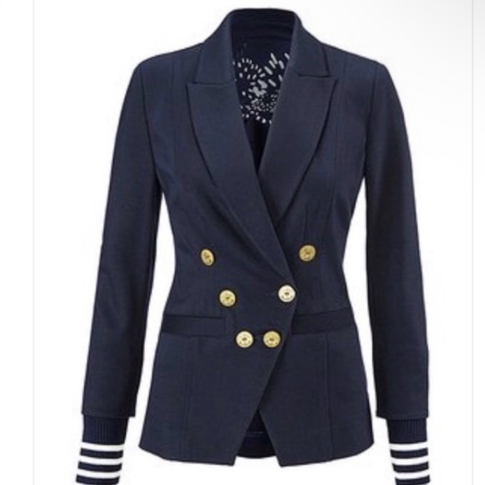 Cabi Grand Slam Nautical Navy Double Breasted Gold Button Blazer 5150 Size 8